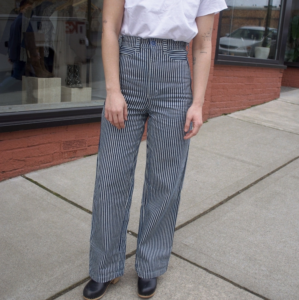 Navy Striped Wide Leg Trousers